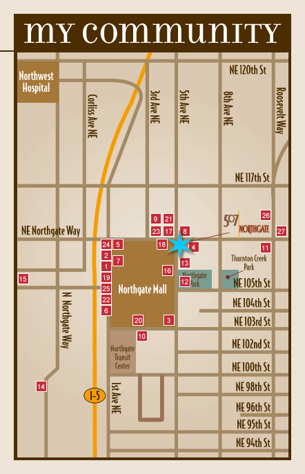 Map of Community Features near 507 Northgate